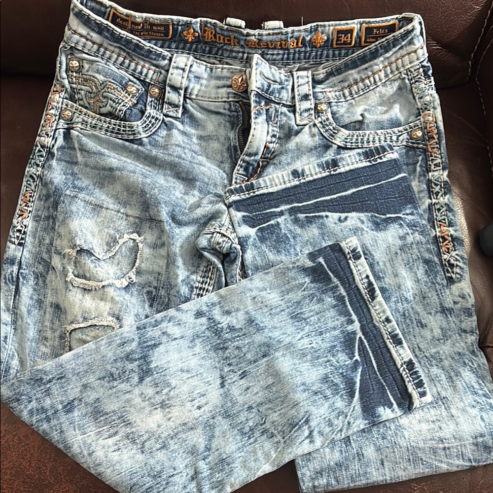 Rock Revival Blue Slim Straight Jeans with Vintage Wash